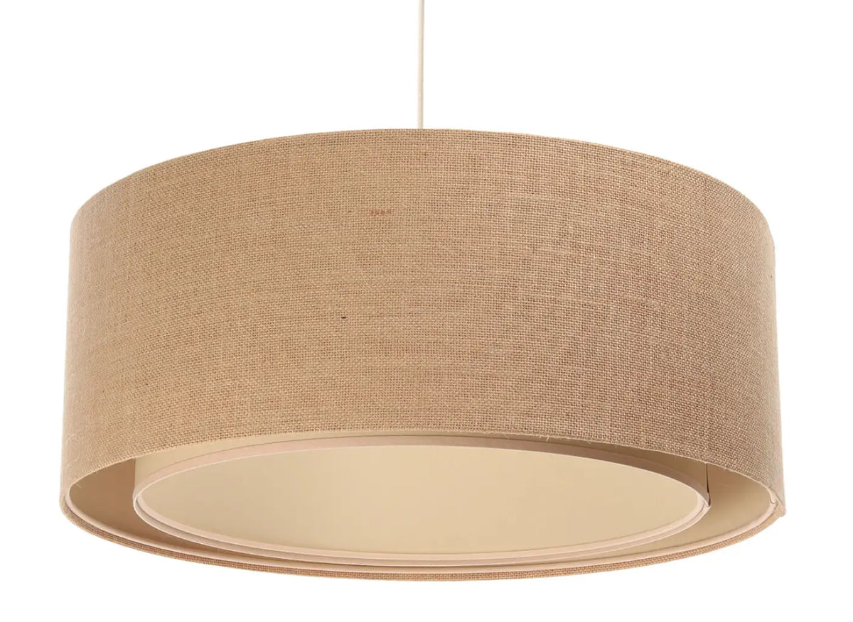 Suspension cylindrique en tissu beige et écru, style bohème, S à L