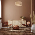 Suspension cylindrique en tissu beige et écru, style bohème, S à L