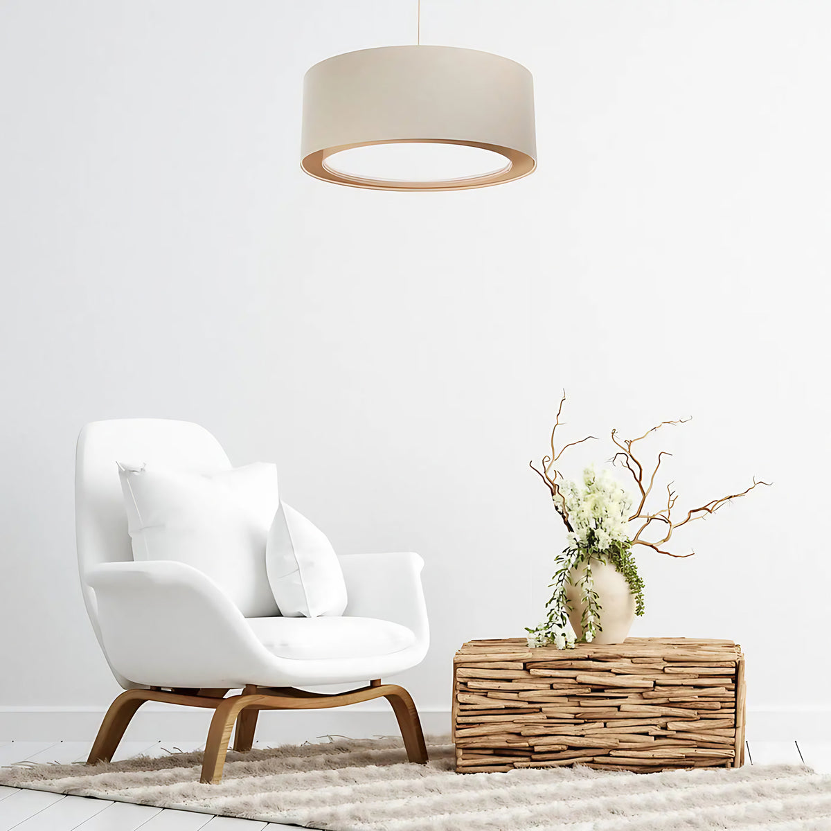 Suspension cylindrique en tissu crème, tailles S ou M