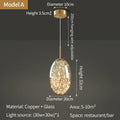 Suspension cuivre et verre, transparent ou ambre, six modèles