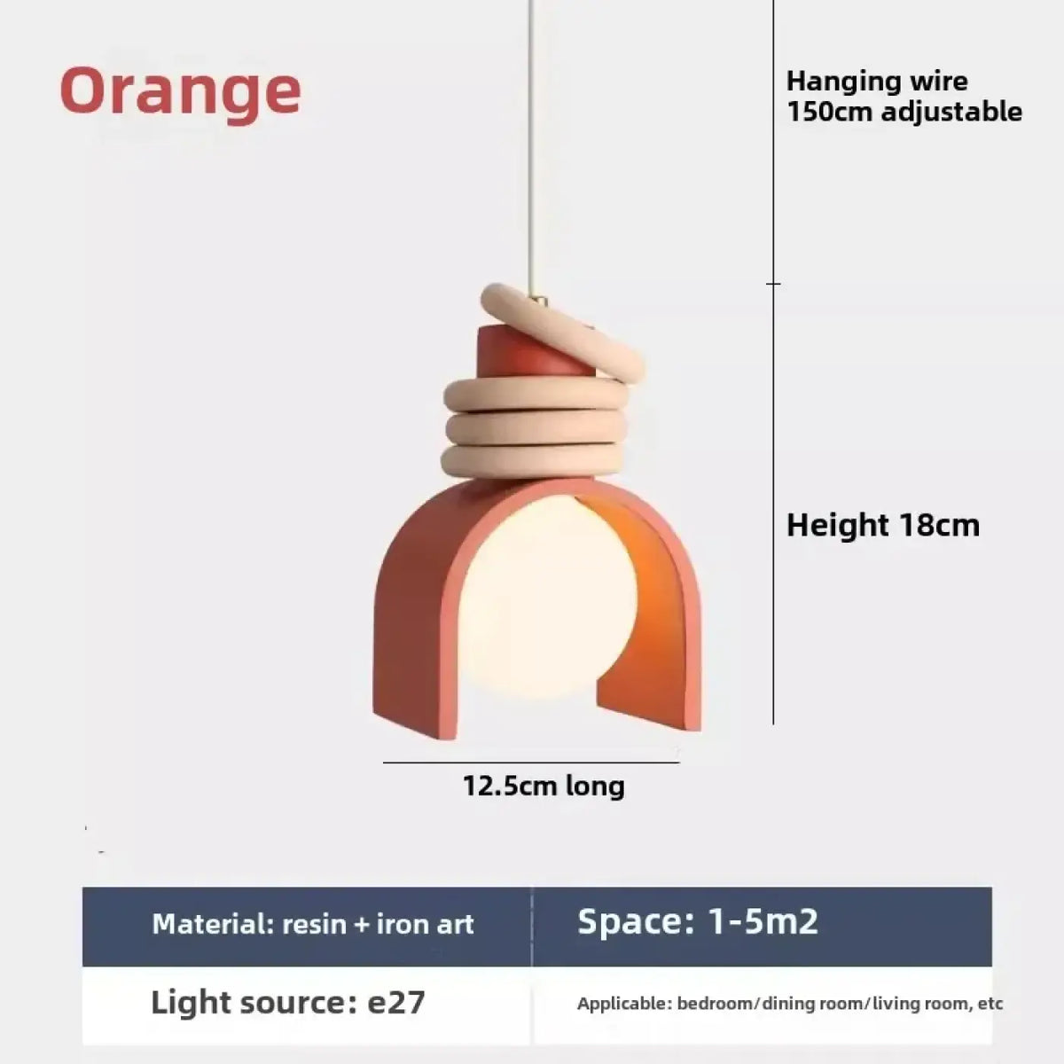Suspension design en résine et fer, coloris blanc ou orange