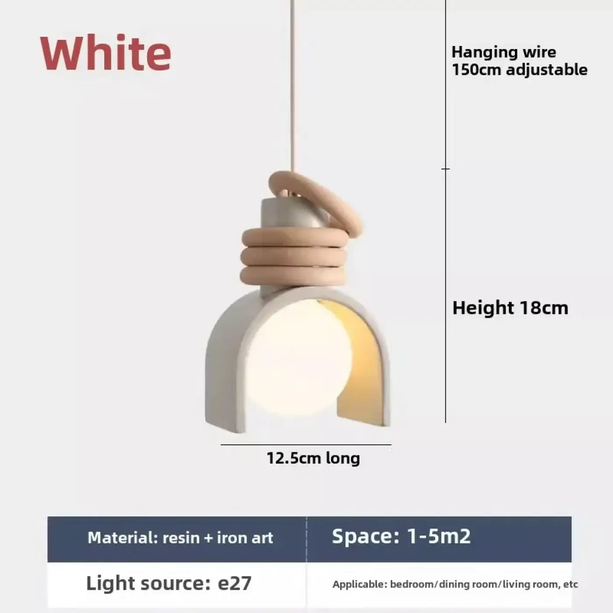 Suspension design en résine et fer, coloris blanc ou orange