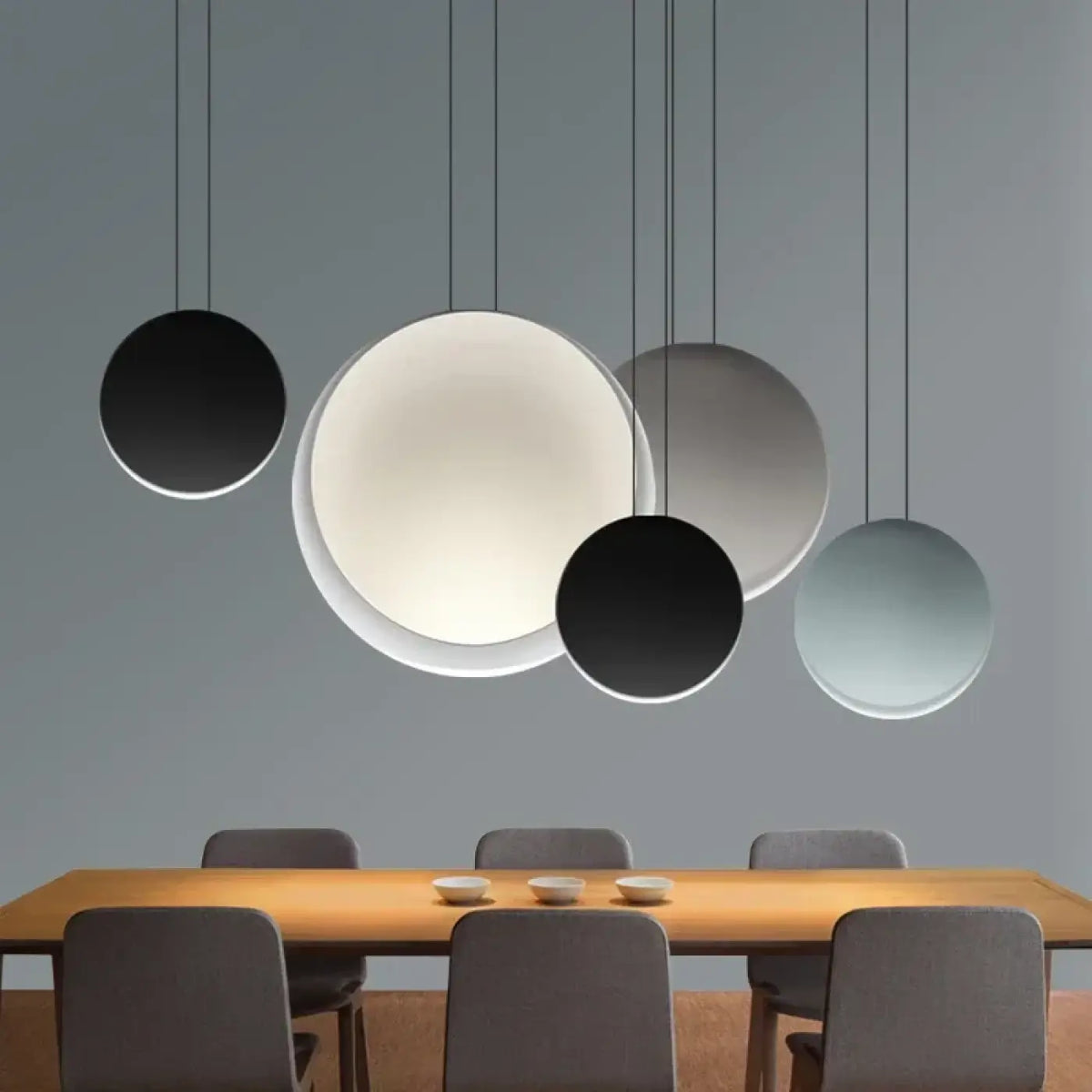 Suspension à disques flottants et halo lumineux, quatre coloris