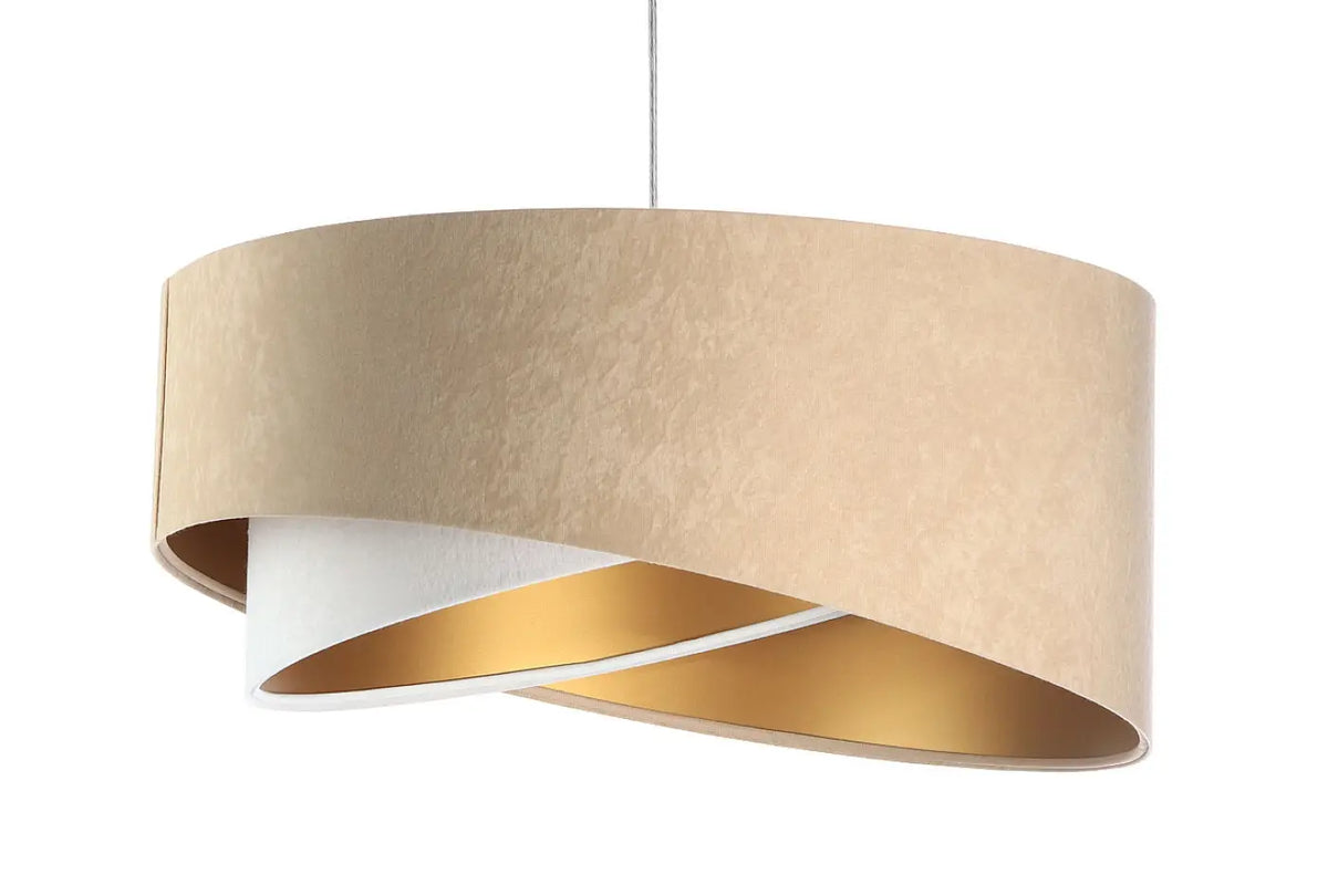 Suspension design beige et blanche aux reflets dorés