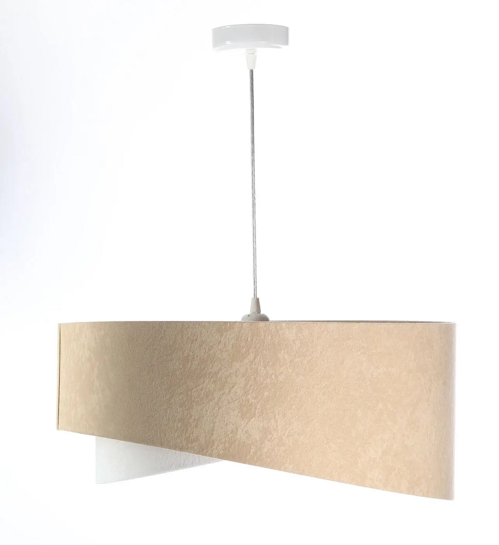 Suspension design beige et blanche aux reflets dorés