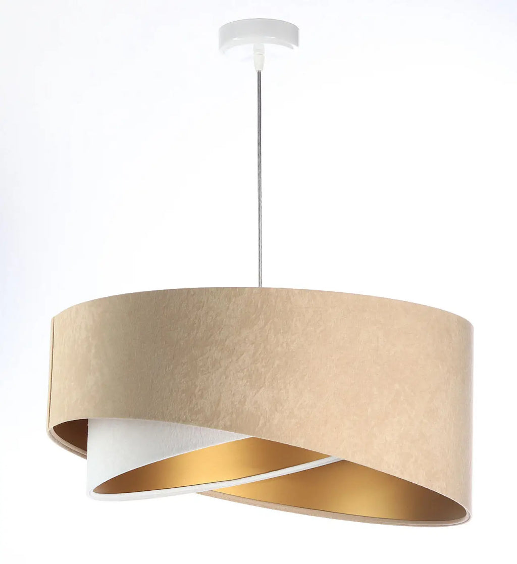 Suspension design beige et blanche aux reflets dorés