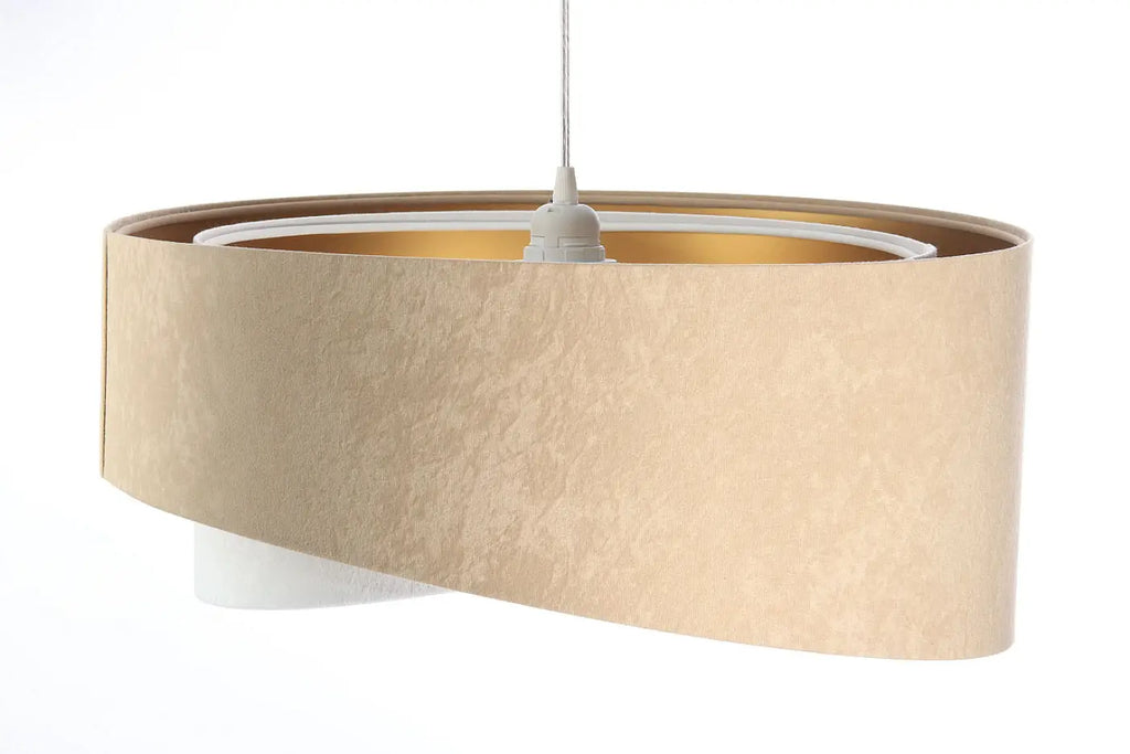 Suspension design beige et blanche aux reflets dorés