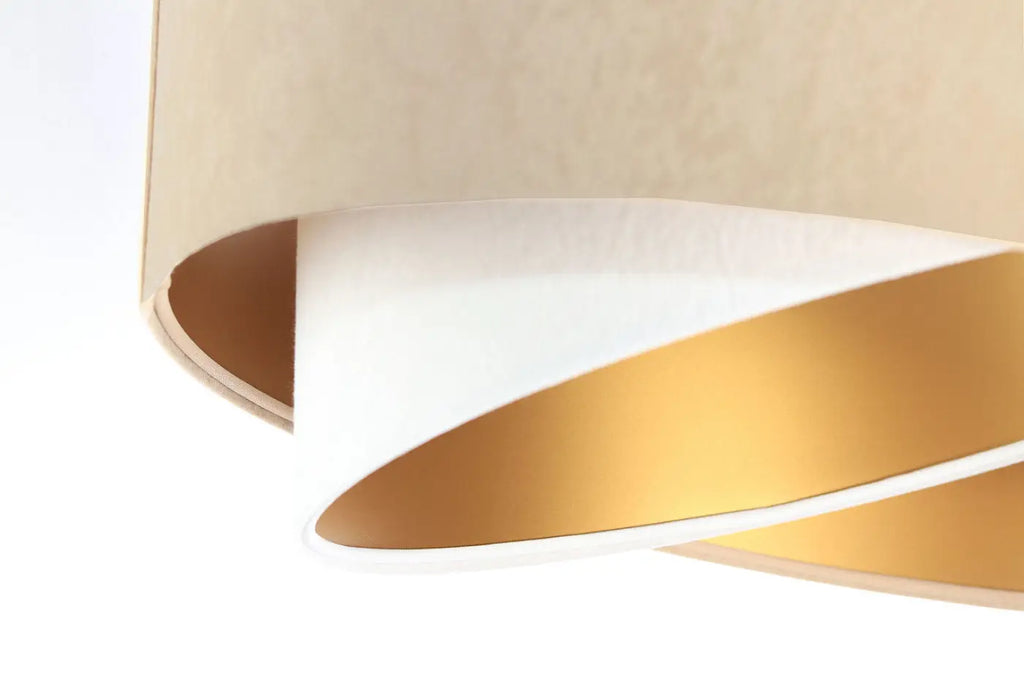 Suspension design beige et blanche aux reflets dorés