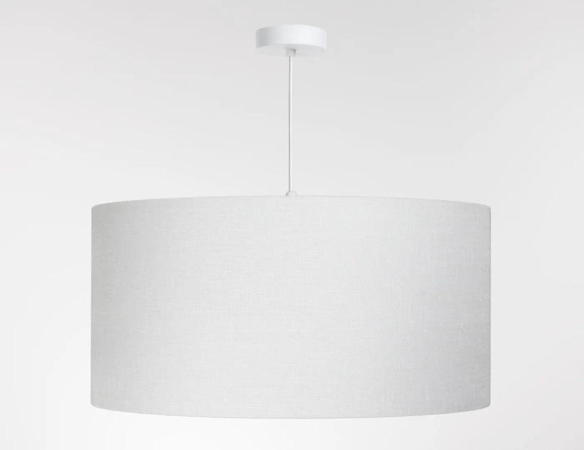 Suspension en tissu blanc crème, abat-jour aux lignes arrondies