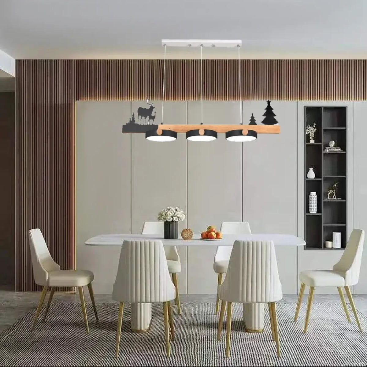 Suspension design en bois à décor nature, quatre coloris, noir