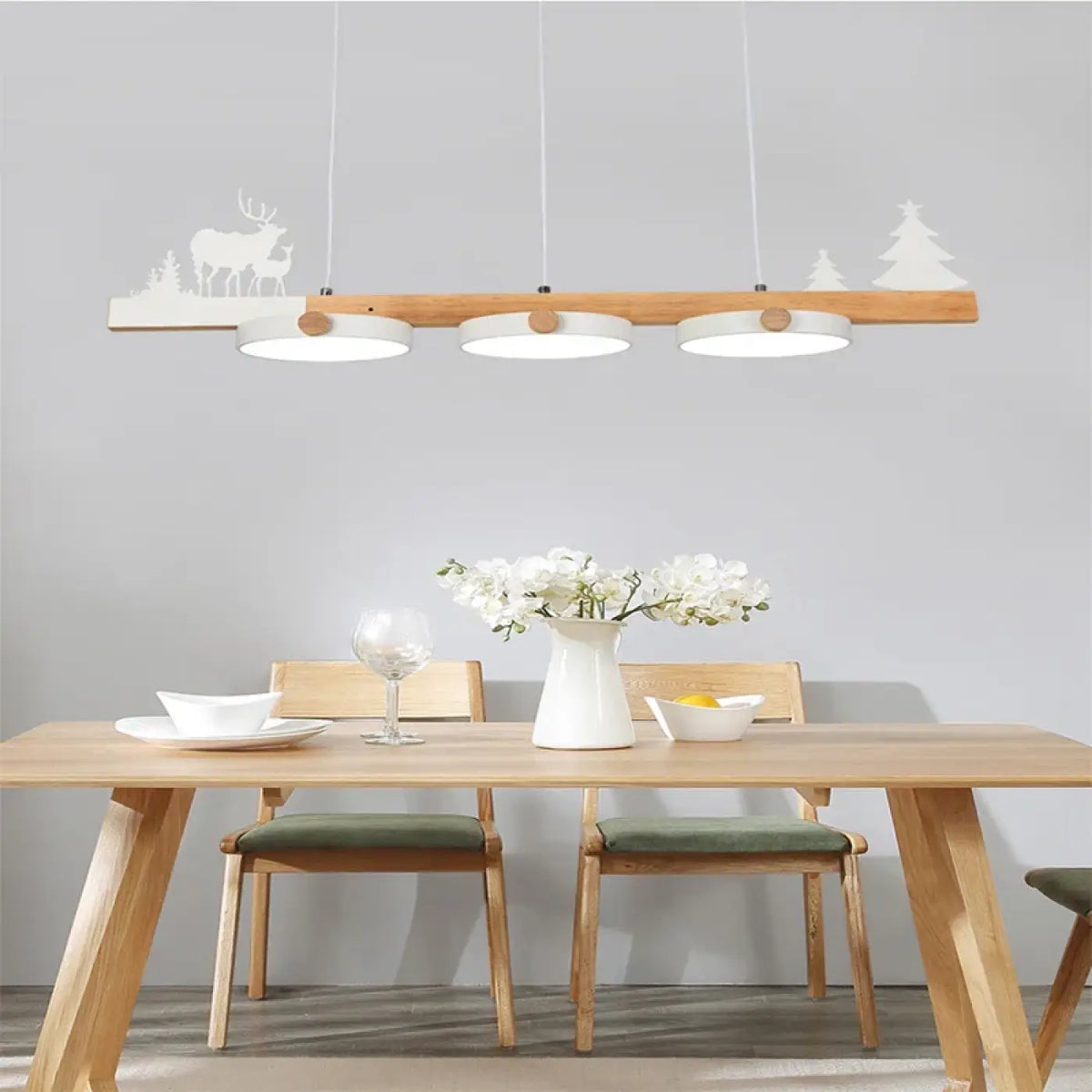 Suspension design en bois à décor nature, quatre coloris, blanc