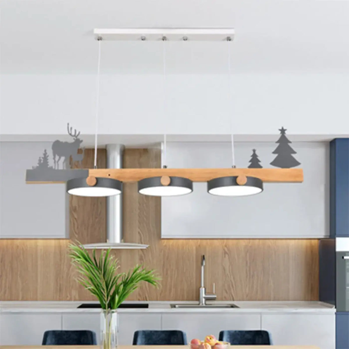 Suspension design en bois à décor nature, quatre coloris, gris