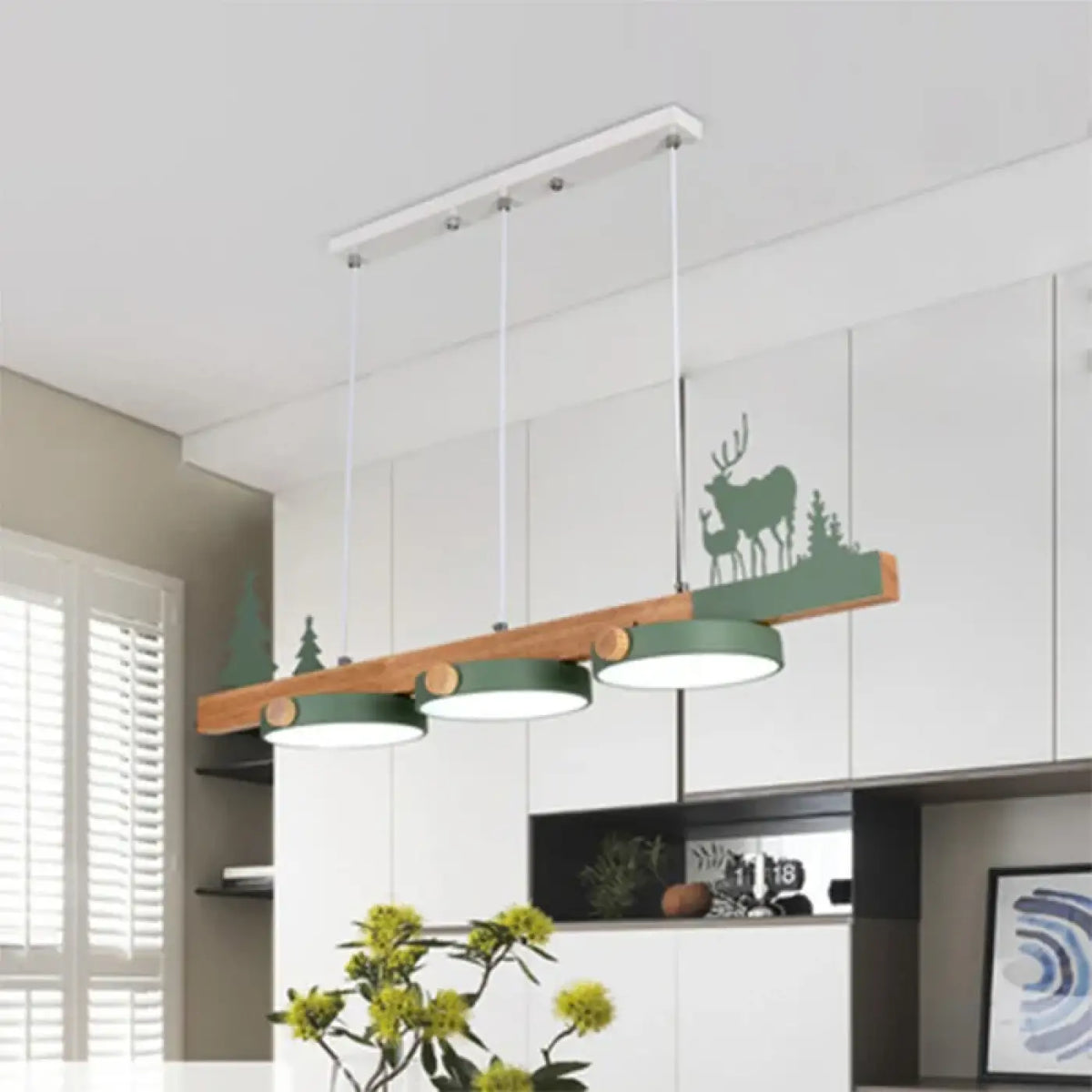 Suspension design en bois à décor nature, quatre coloris, vert