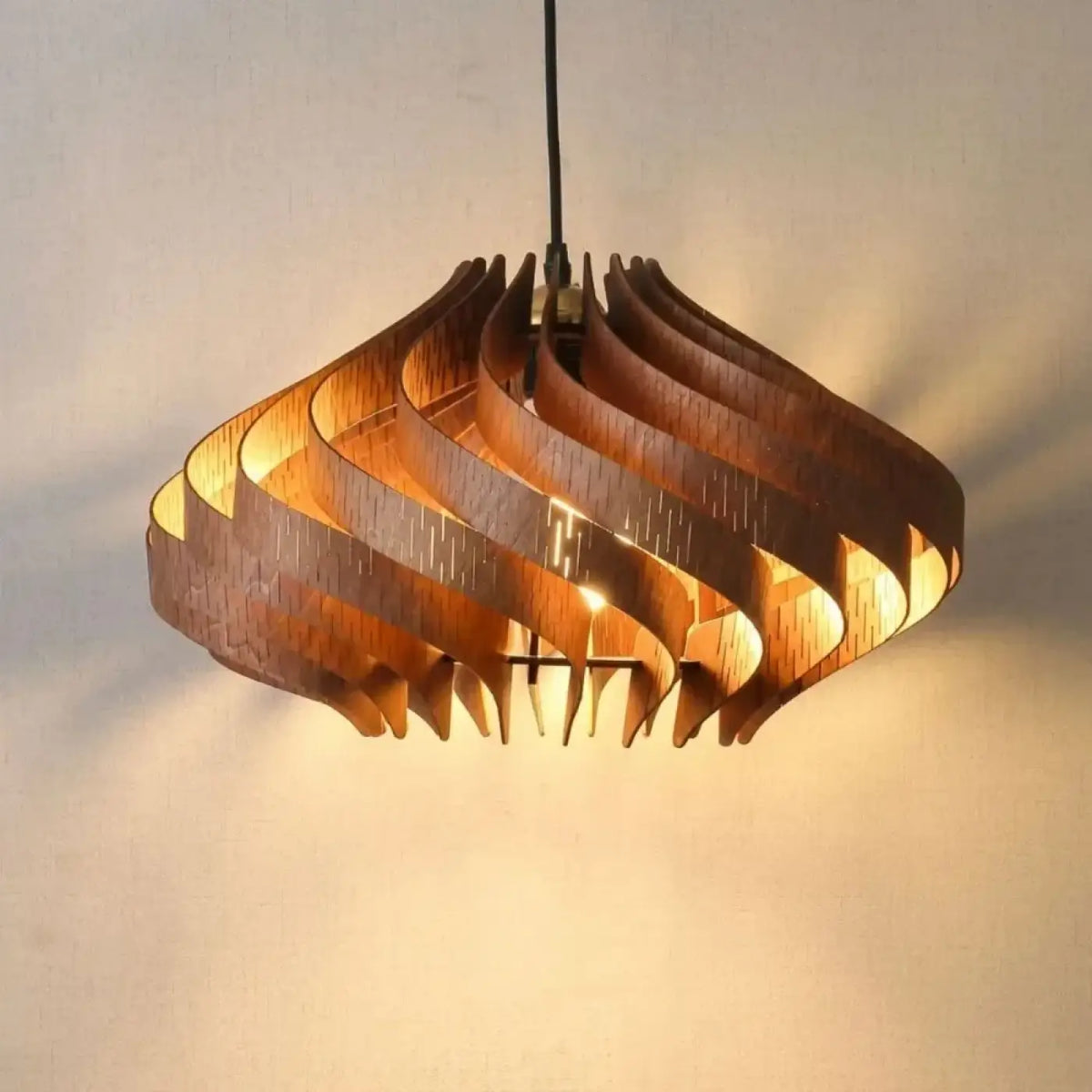 Suspension en bois à effet de vagues, beige ou marron, marron