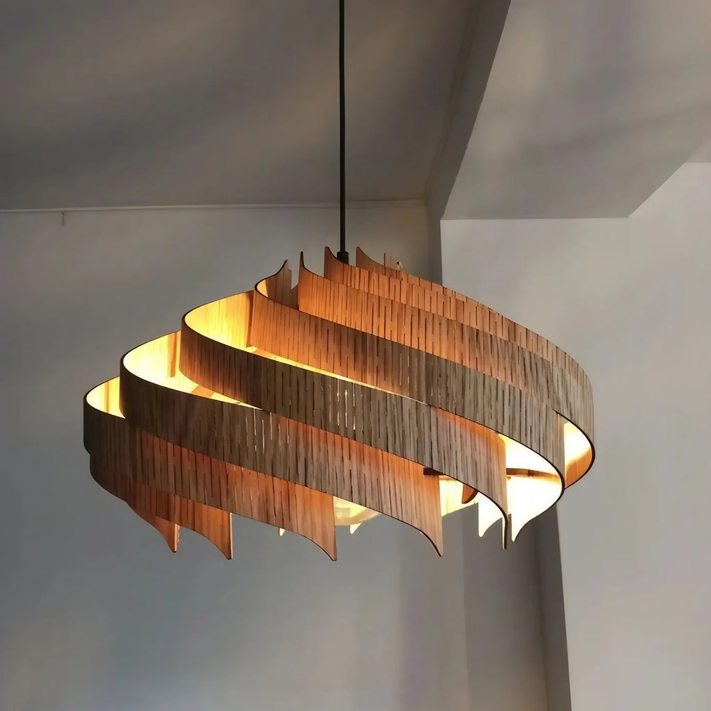 Suspension en bois à effet de vagues, beige ou marron