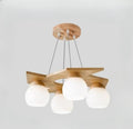 Suspension en bois à globes en verre opalin, beige