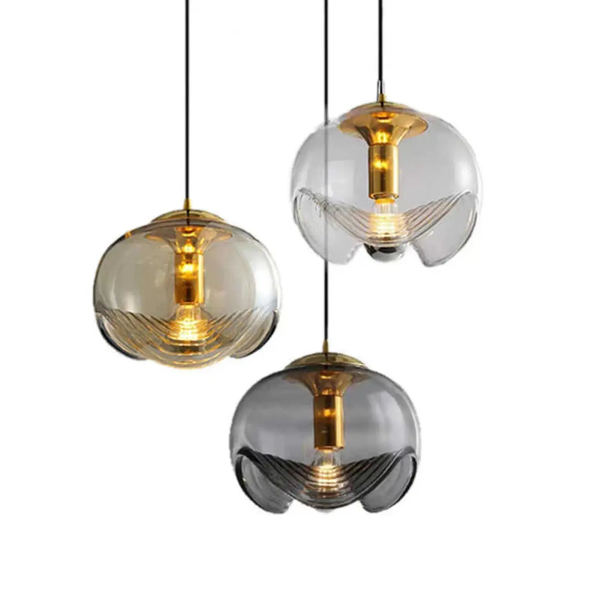 Suspension boule en verre, ambre, gris fumé ou transparent