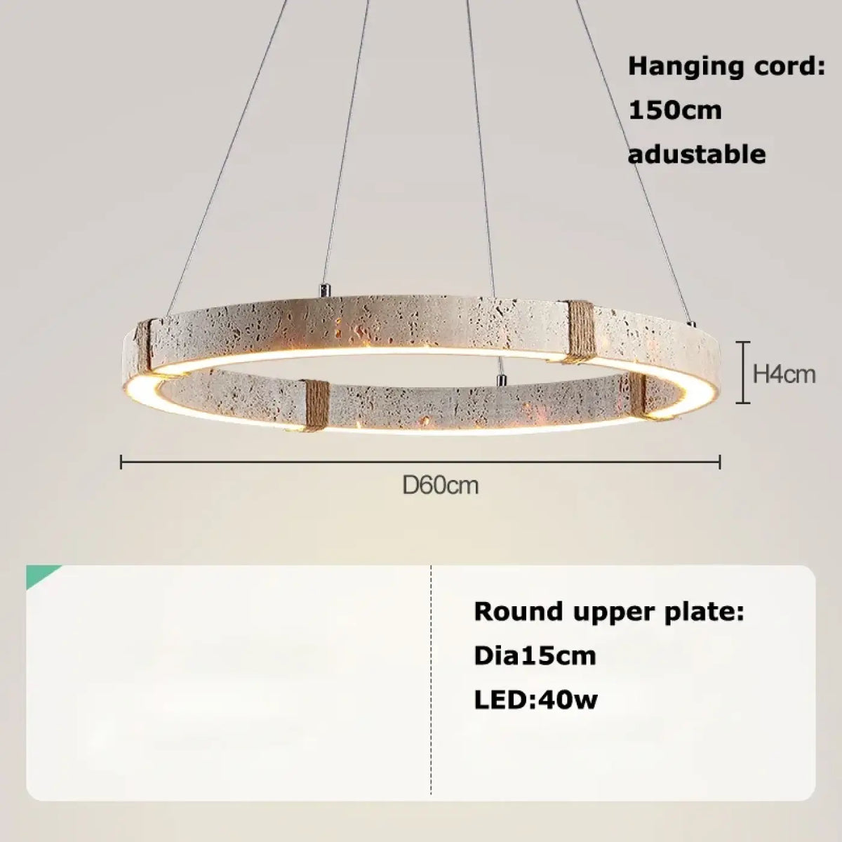 Suspension LED circulaire aspect travertin, trois tailles