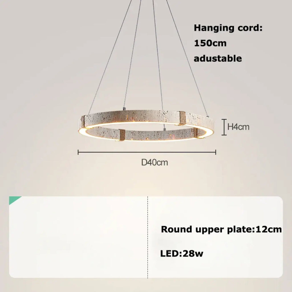 Suspension LED circulaire aspect travertin, trois tailles
