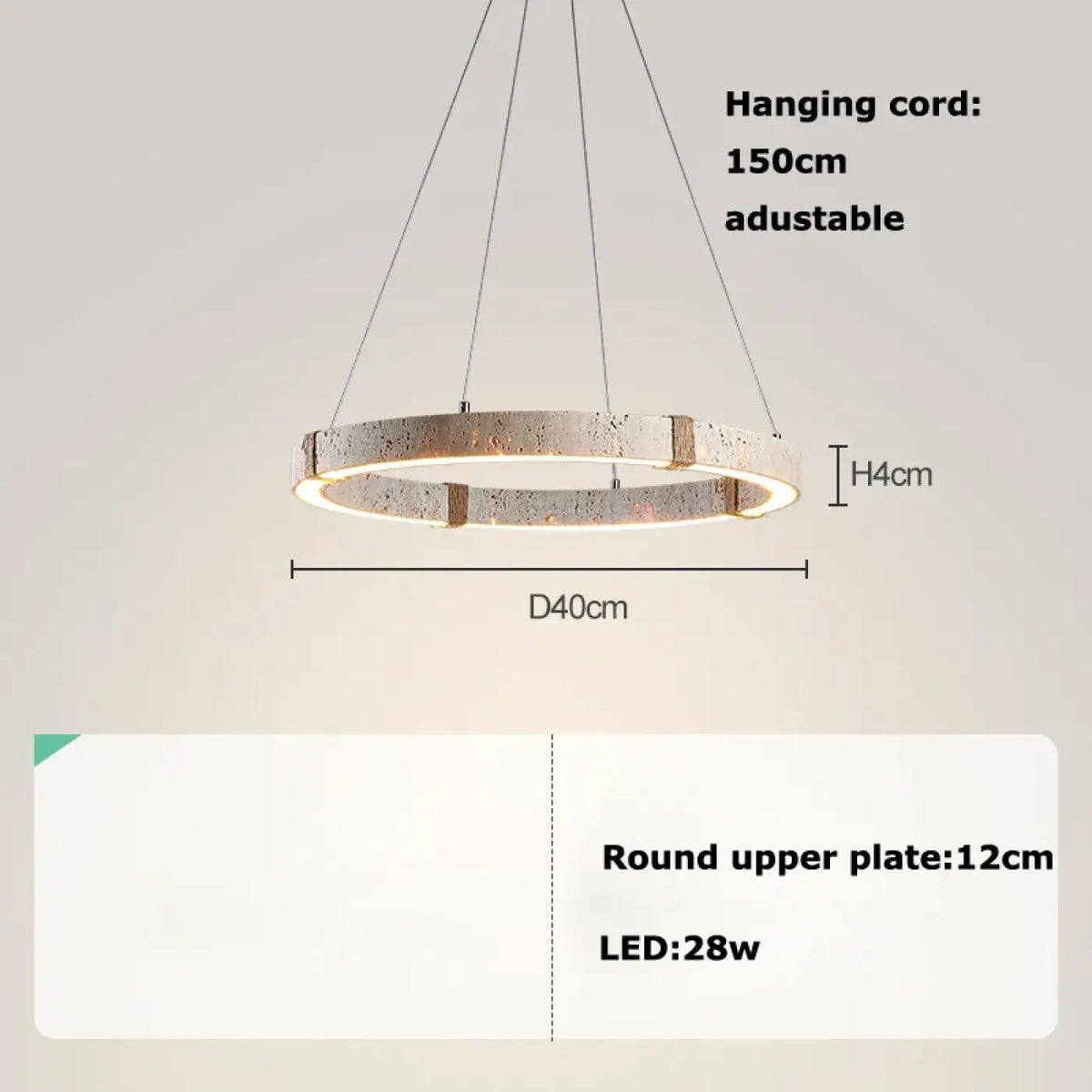 Suspension LED circulaire aspect travertin, trois tailles