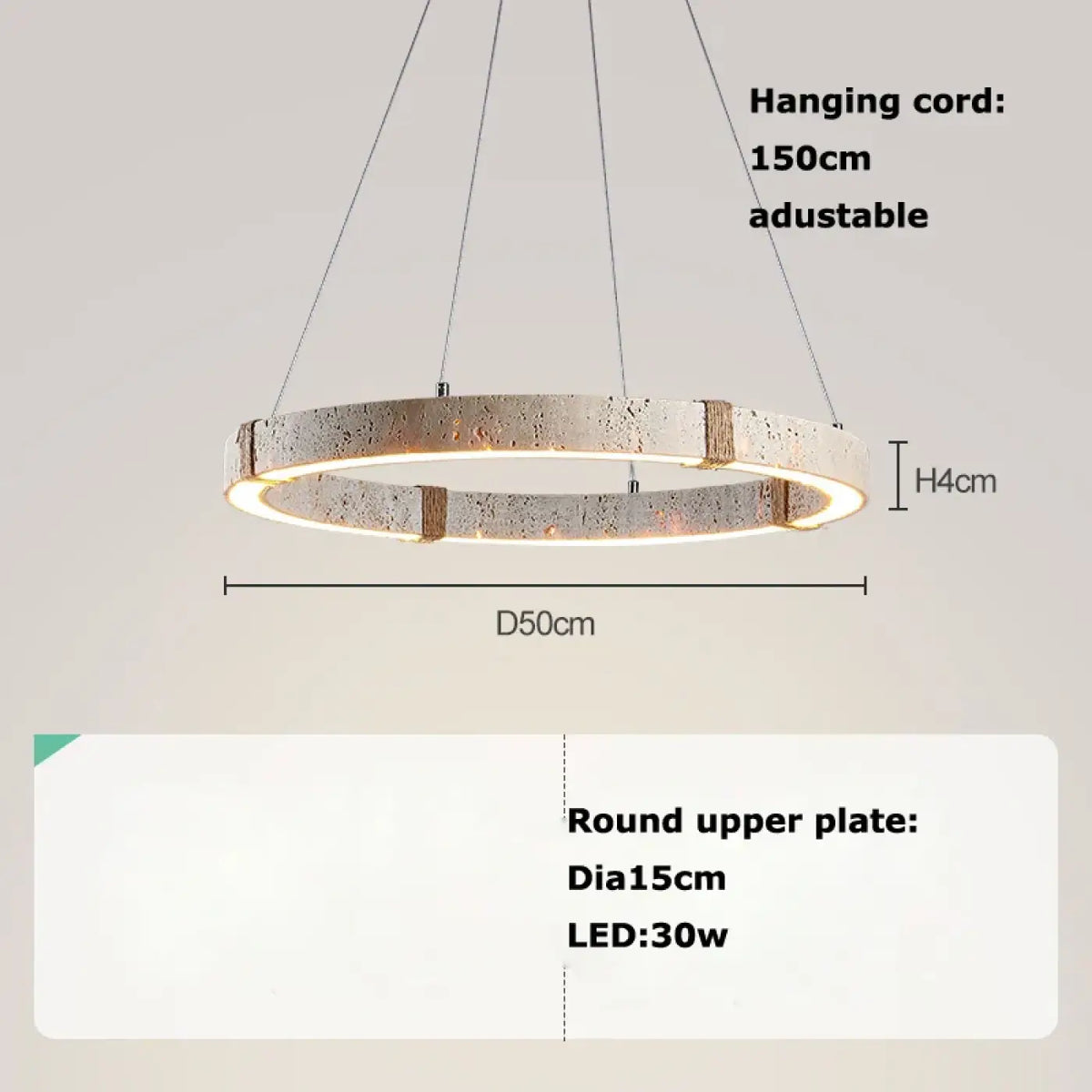Suspension LED circulaire aspect travertin, trois tailles