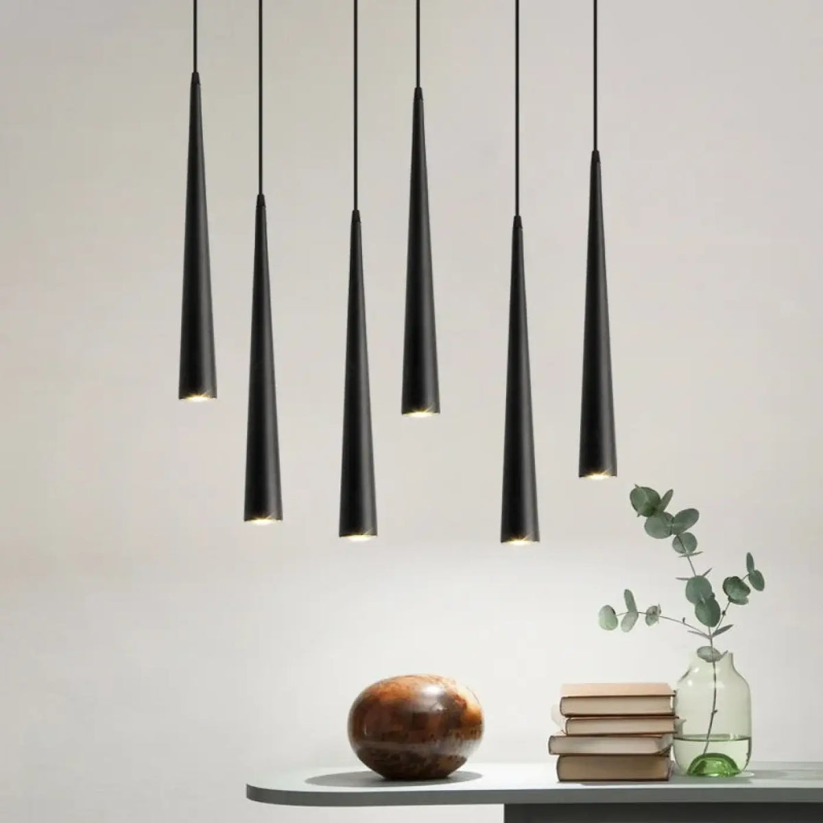 Suspension conique allongée, noir, blanc ou doré, tailles S ou M