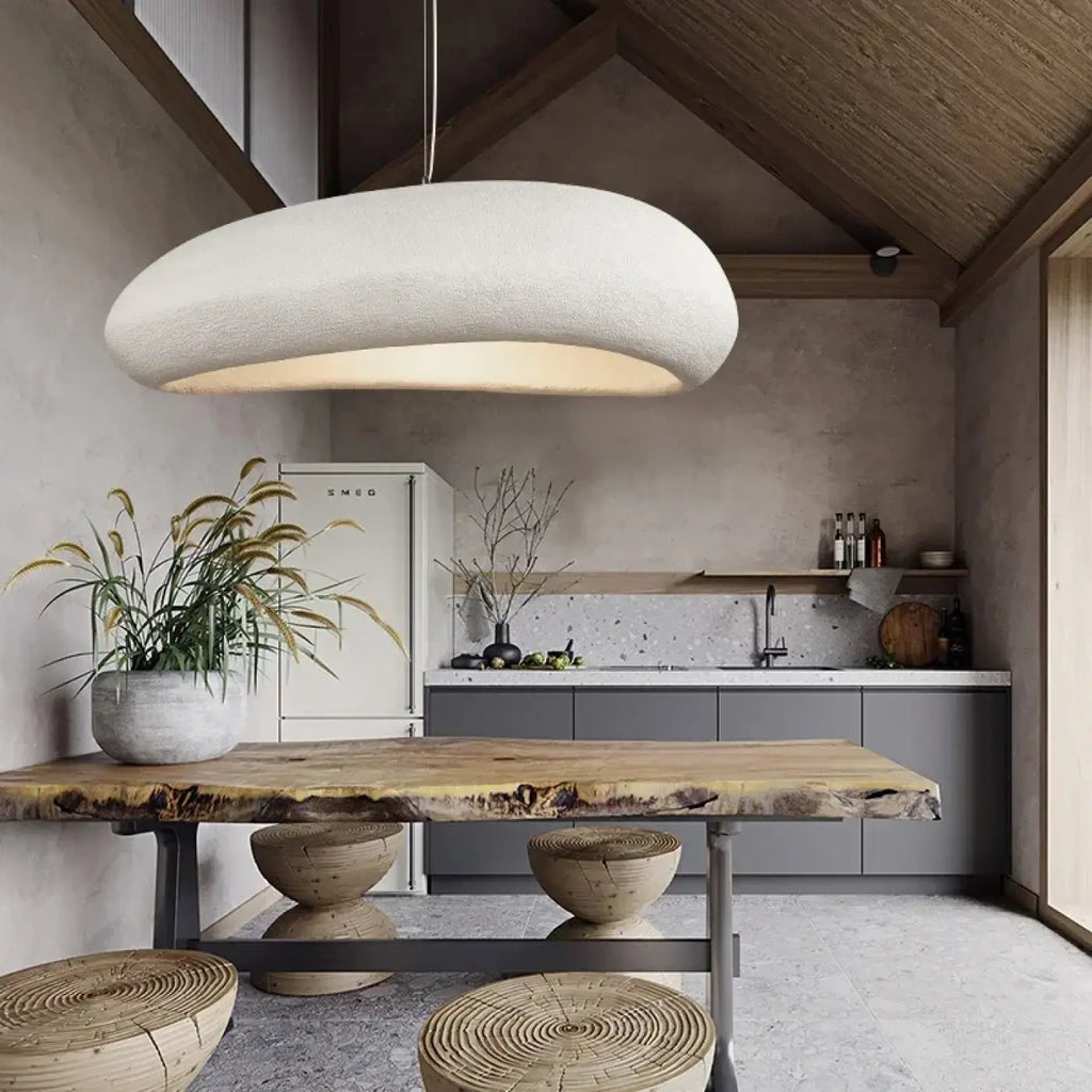 Suspension contemporaine aspect pierre, gris ou blanc