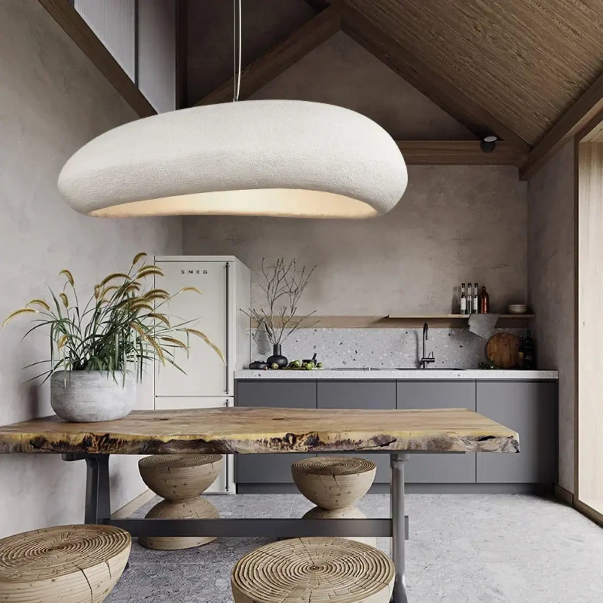 Suspension contemporaine aspect pierre, gris ou blanc