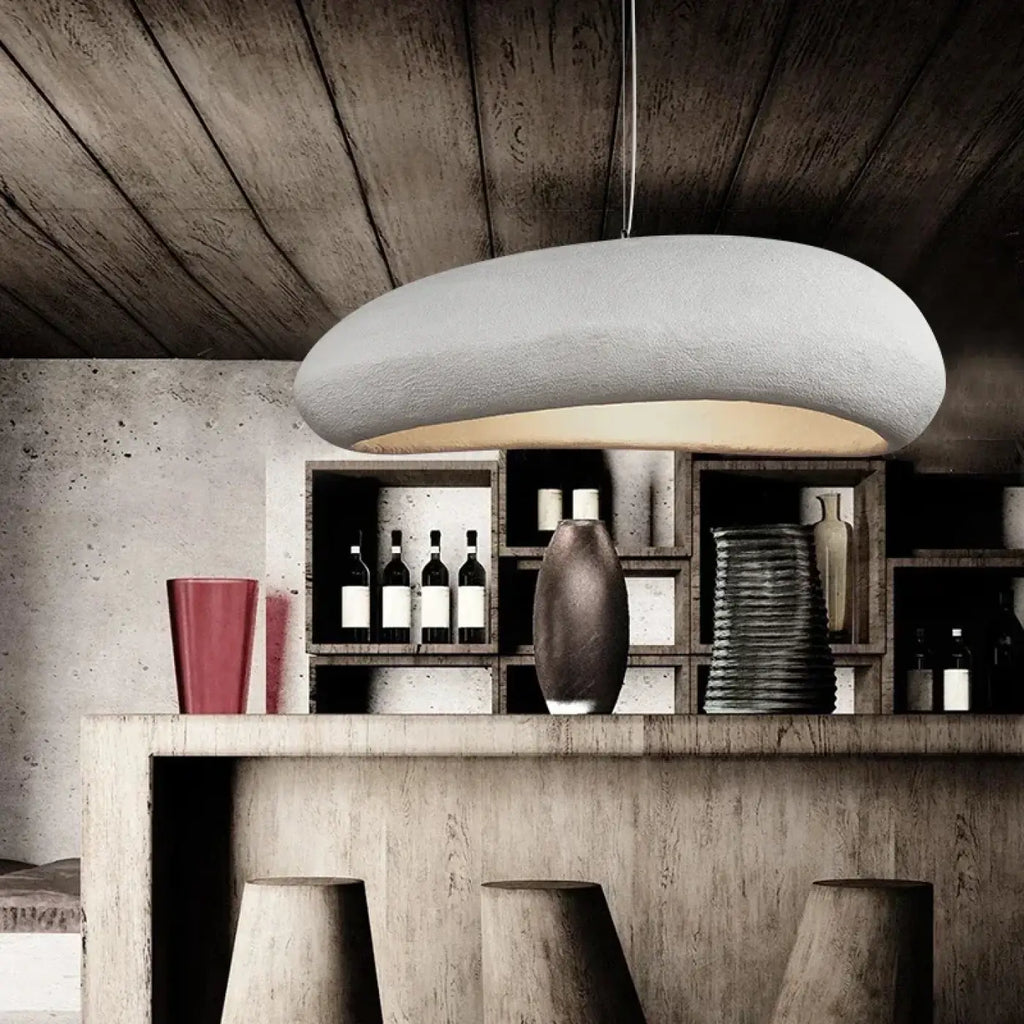Suspension contemporaine aspect pierre, gris ou blanc