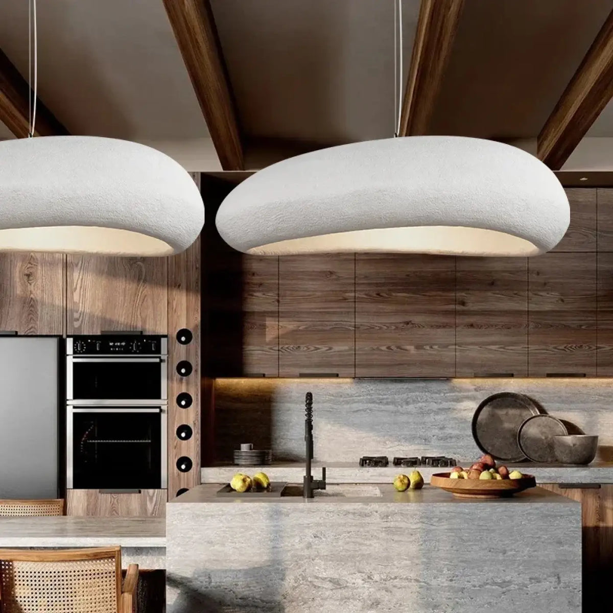 Suspension contemporaine aspect pierre, gris ou blanc