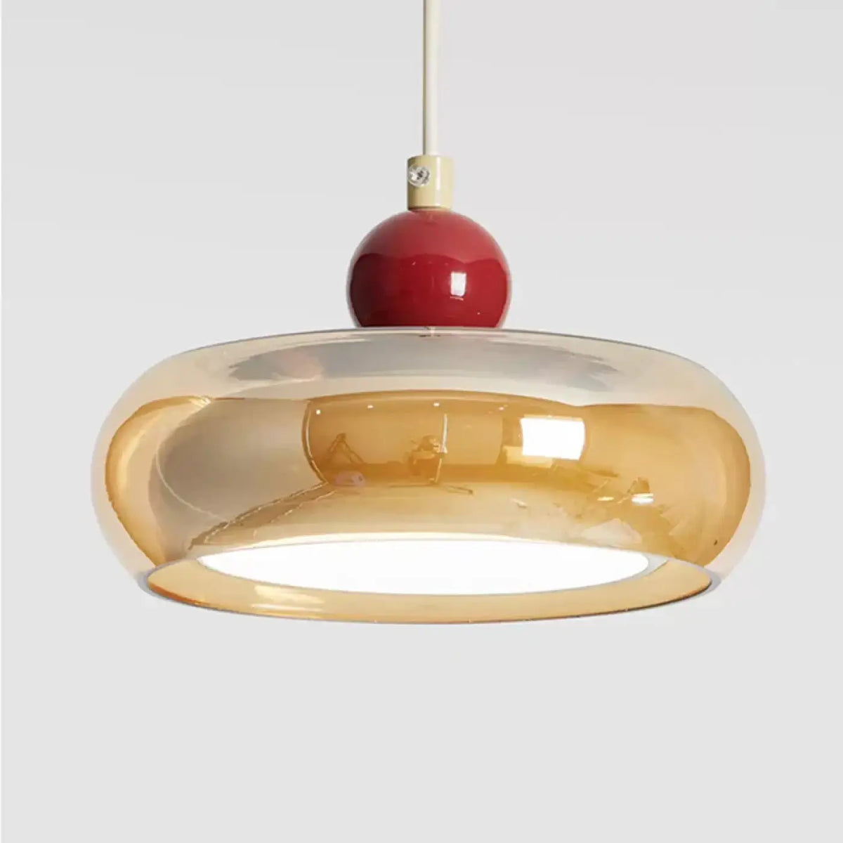 Suspension élégante en verre et bois, lumière réglable en option