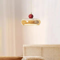 Suspension élégante en verre et bois, lumière réglable en option