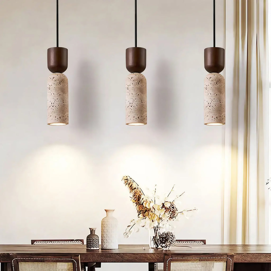Suspension design en pierre naturelle et bois, marron ou beige