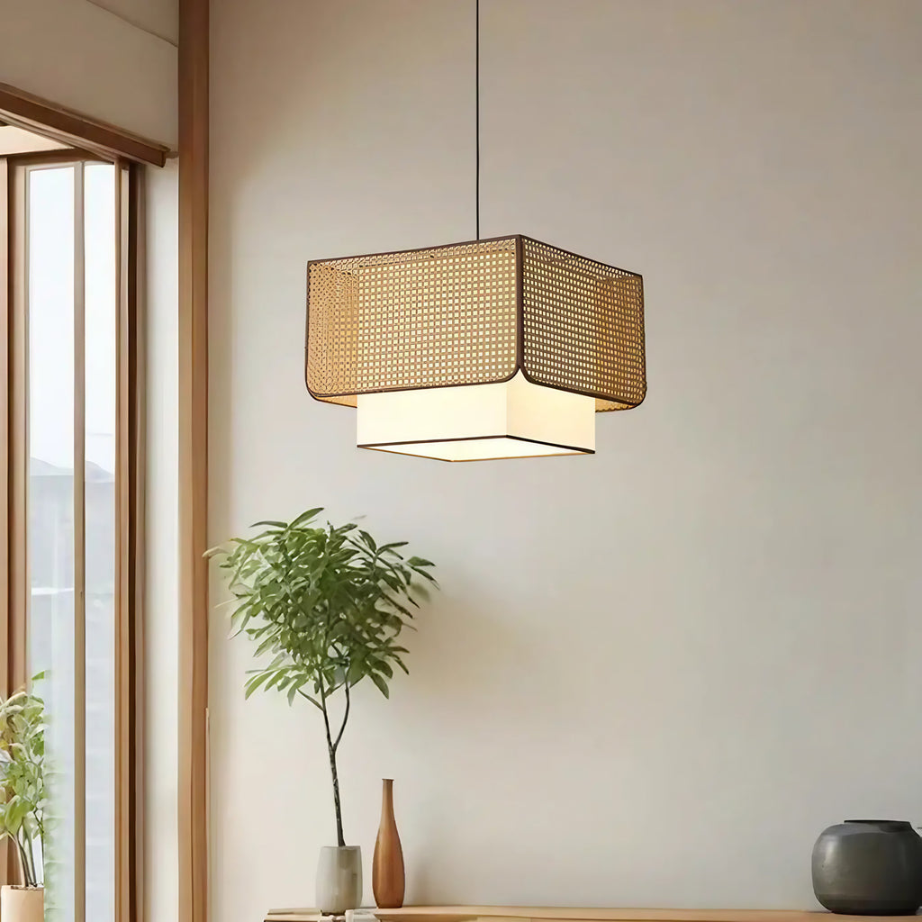 Suspension design en rotin naturel tressé, tailles S, M ou L