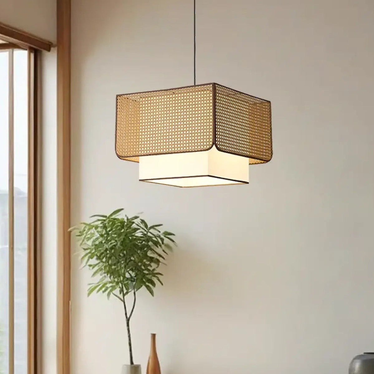 Suspension design en rotin naturel tressé, tailles S, M ou L