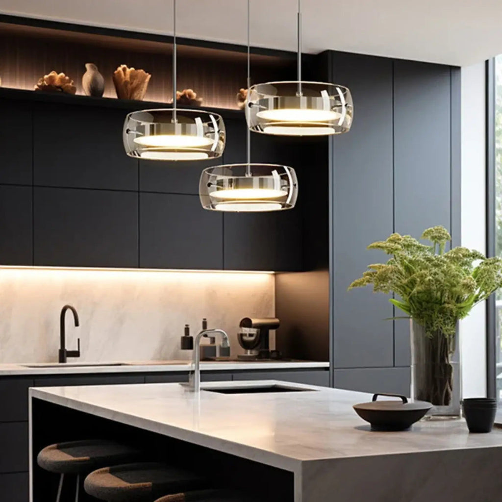 Suspension LED en verre teinté fumé, blanche ou noire