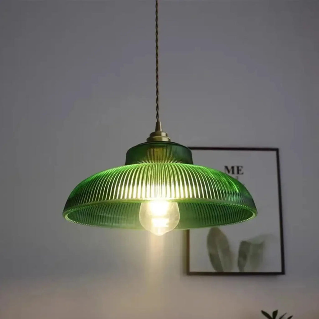 Suspension en verre strié, transparent, vert ou marron