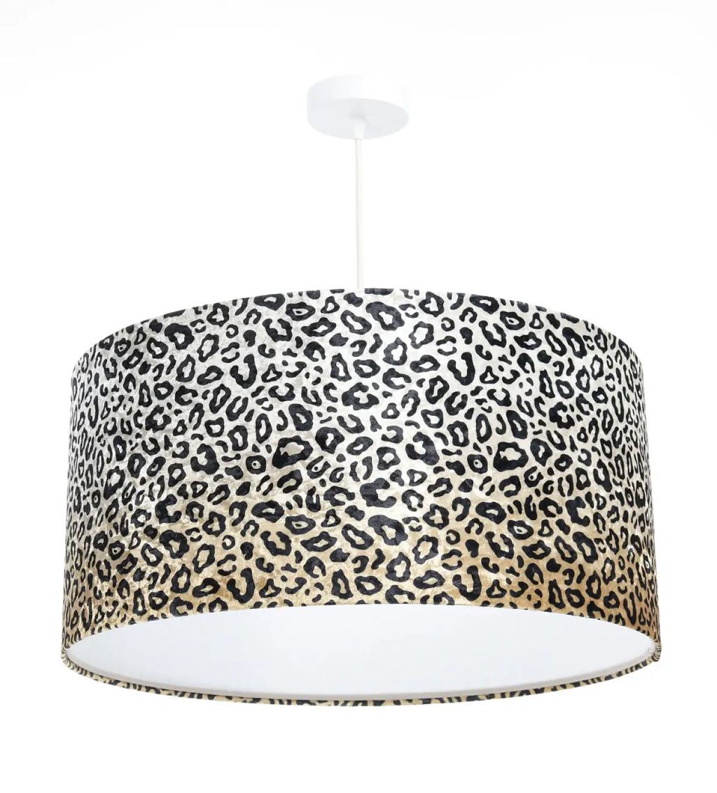 Suspension motif léopard crème et noir, abat-jour en tissu