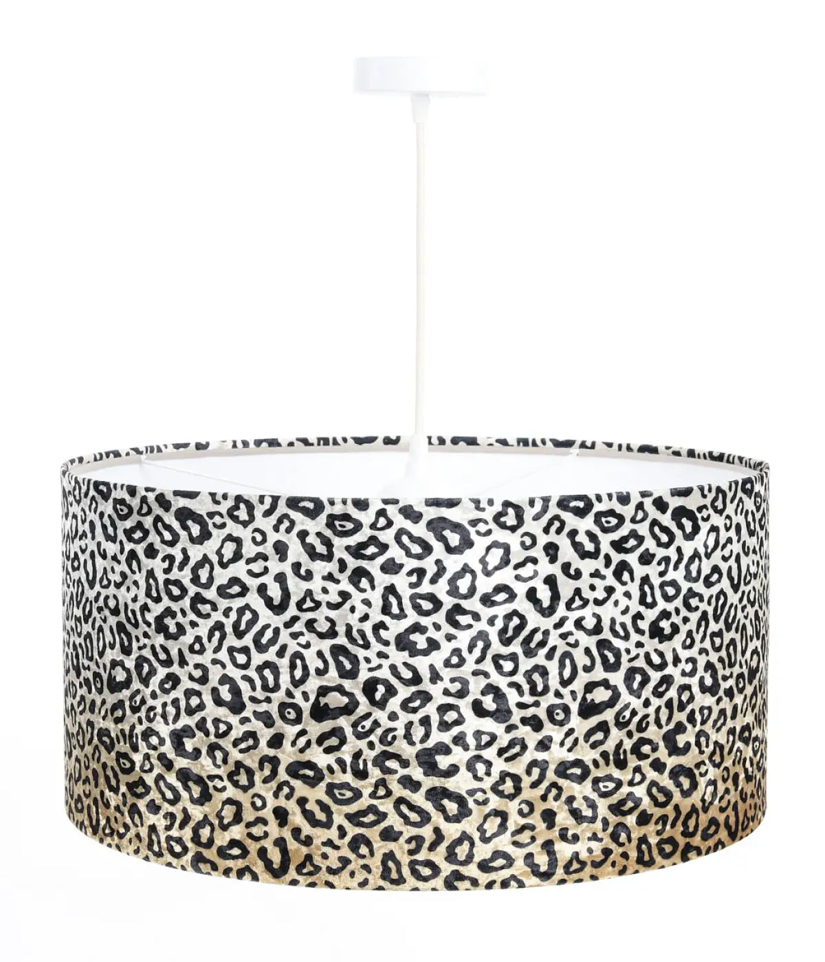 Suspension motif léopard crème et noir, abat-jour en tissu