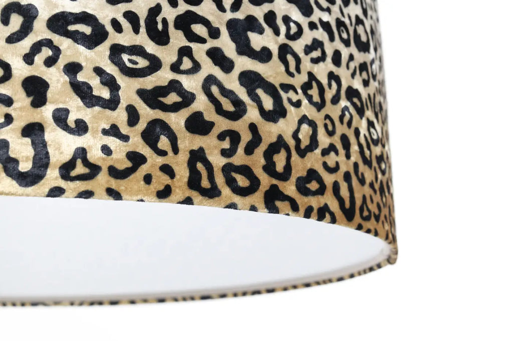 Suspension motif léopard crème et noir, abat-jour en tissu