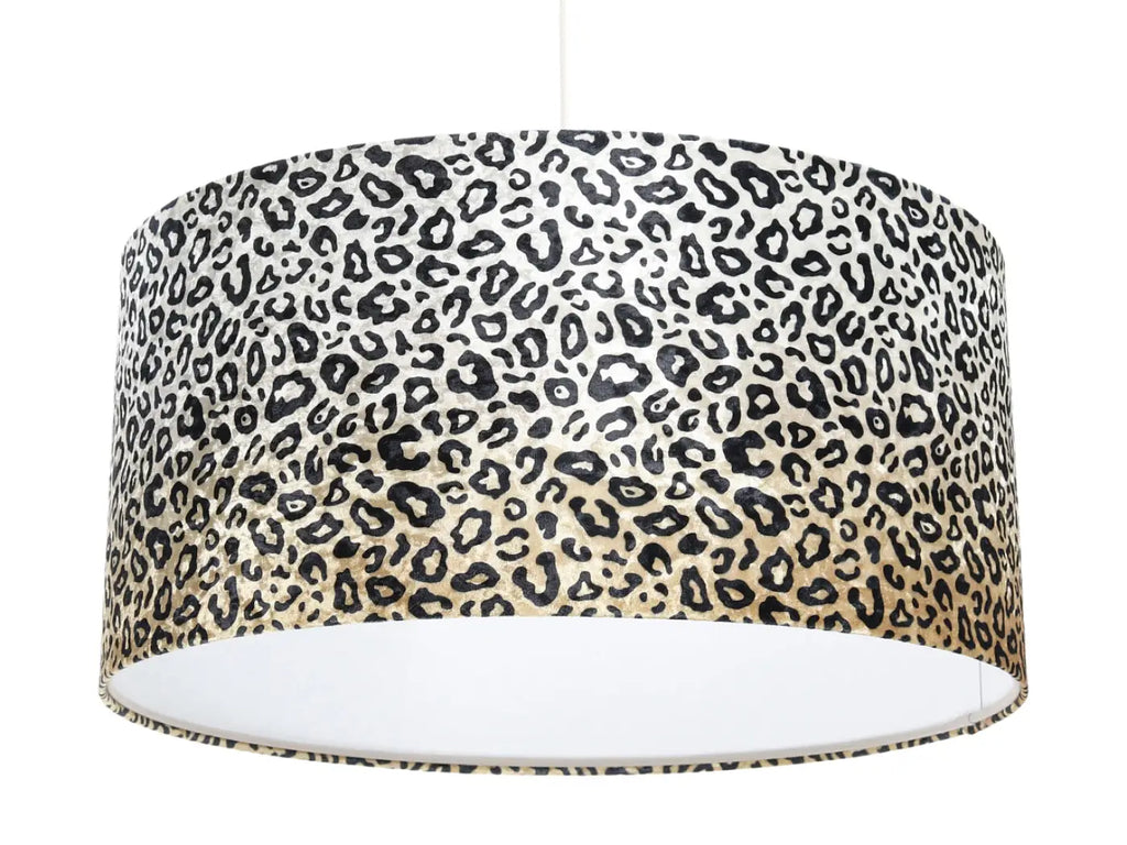 Suspension motif léopard crème et noir, abat-jour en tissu