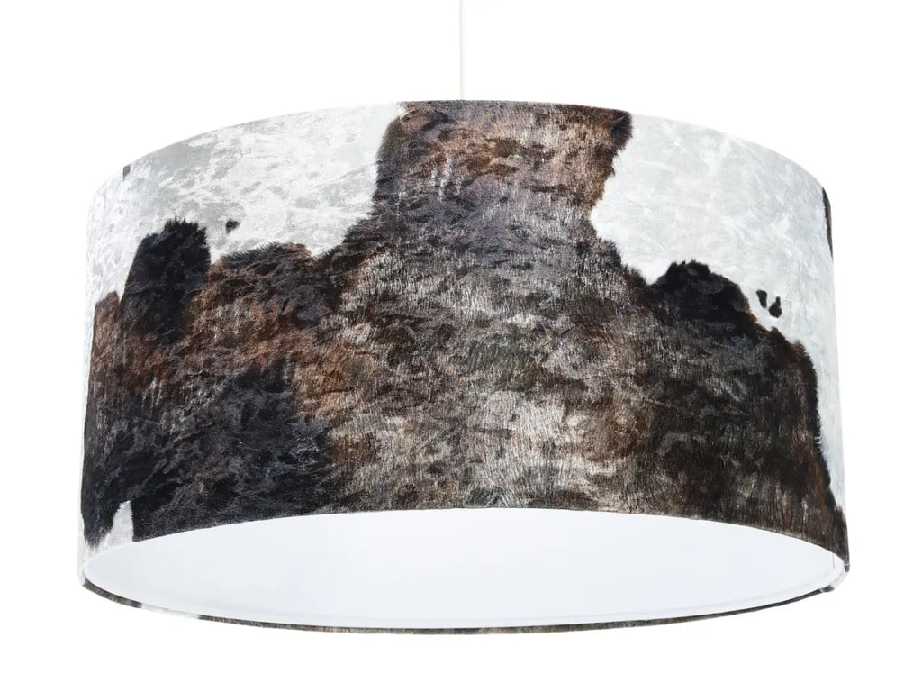 Suspension cylindre en tissu imprimé animalier marron et blanc