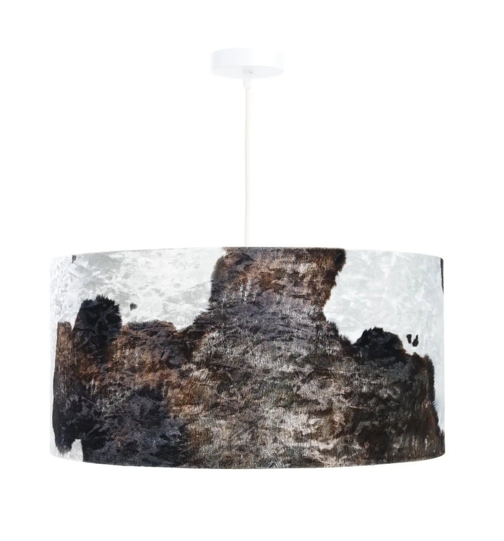 Suspension cylindre en tissu imprimé animalier marron et blanc