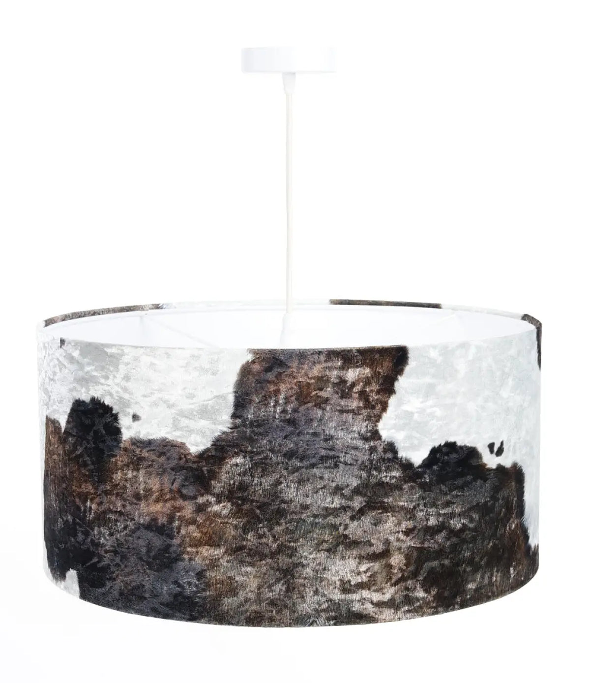 Suspension cylindre en tissu imprimé animalier marron et blanc