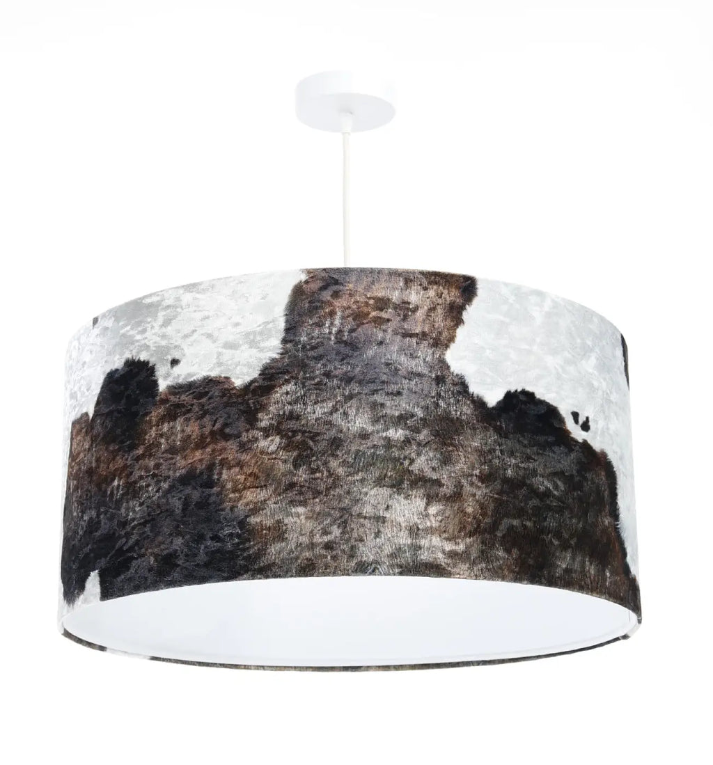 Suspension cylindre en tissu imprimé animalier marron et blanc