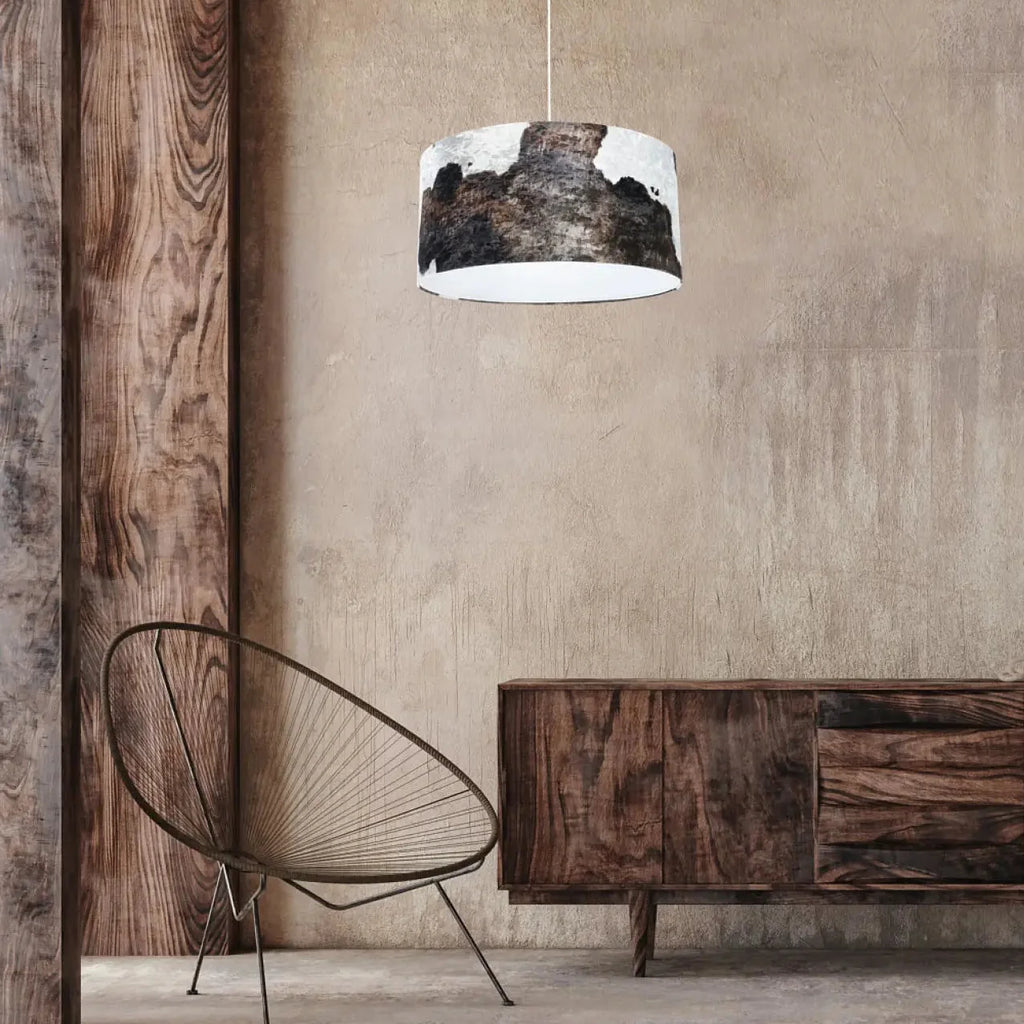 Suspension cylindre en tissu imprimé animalier marron et blanc