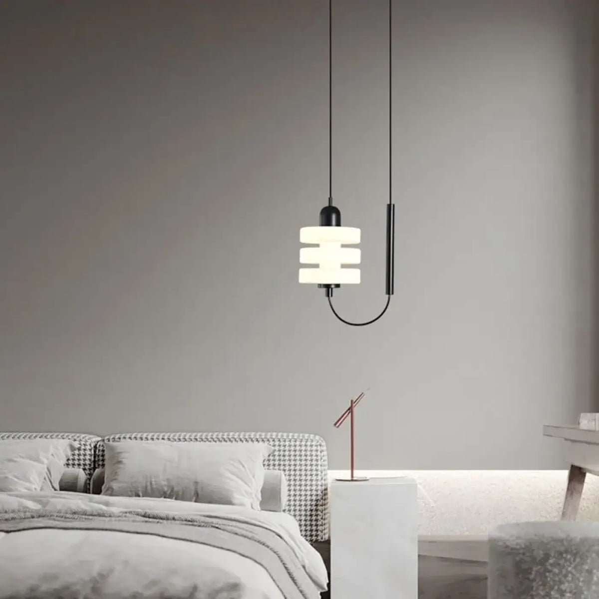 Suspension minimaliste en verre blanc