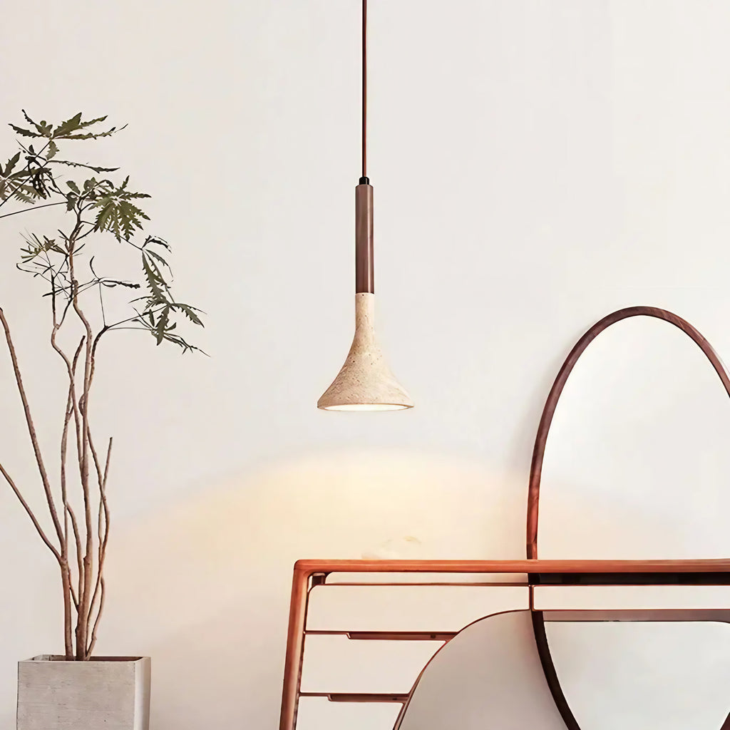 Suspension moderne en bois et pierre, coloris marron ou beige, marron