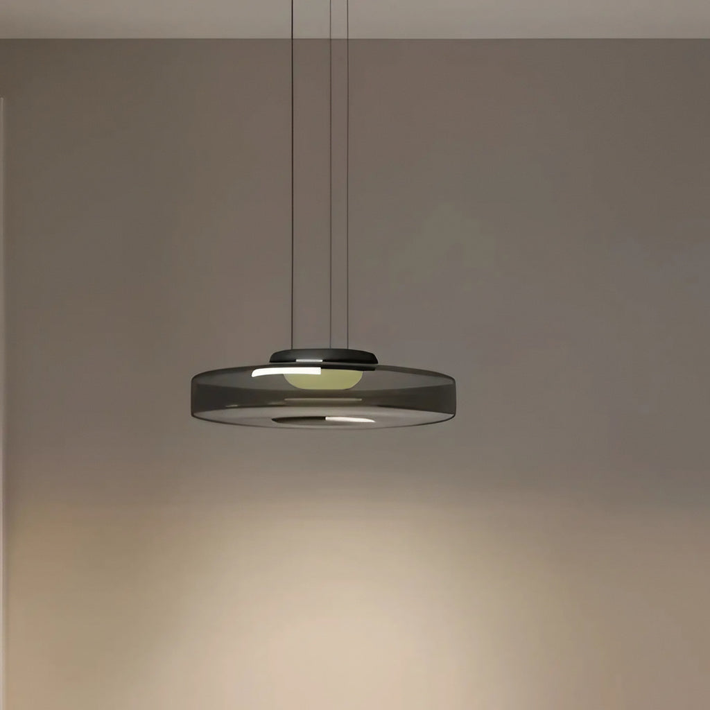 Suspension en métal et verre, ambre, vert ou gris, tailles S à L