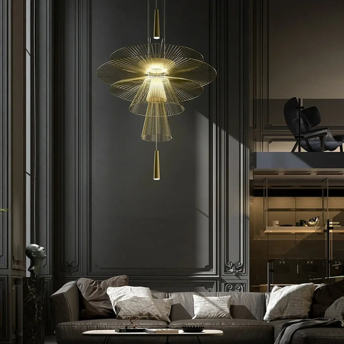 Suspension en métal style industriel, noir ou doré, tailles S, M, L, doré